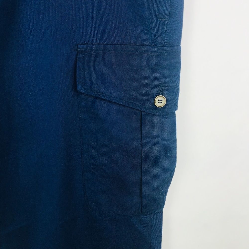 Zara Man 100% Cotton Cuffed Cargo Pants Blue - Picture 2 of 6